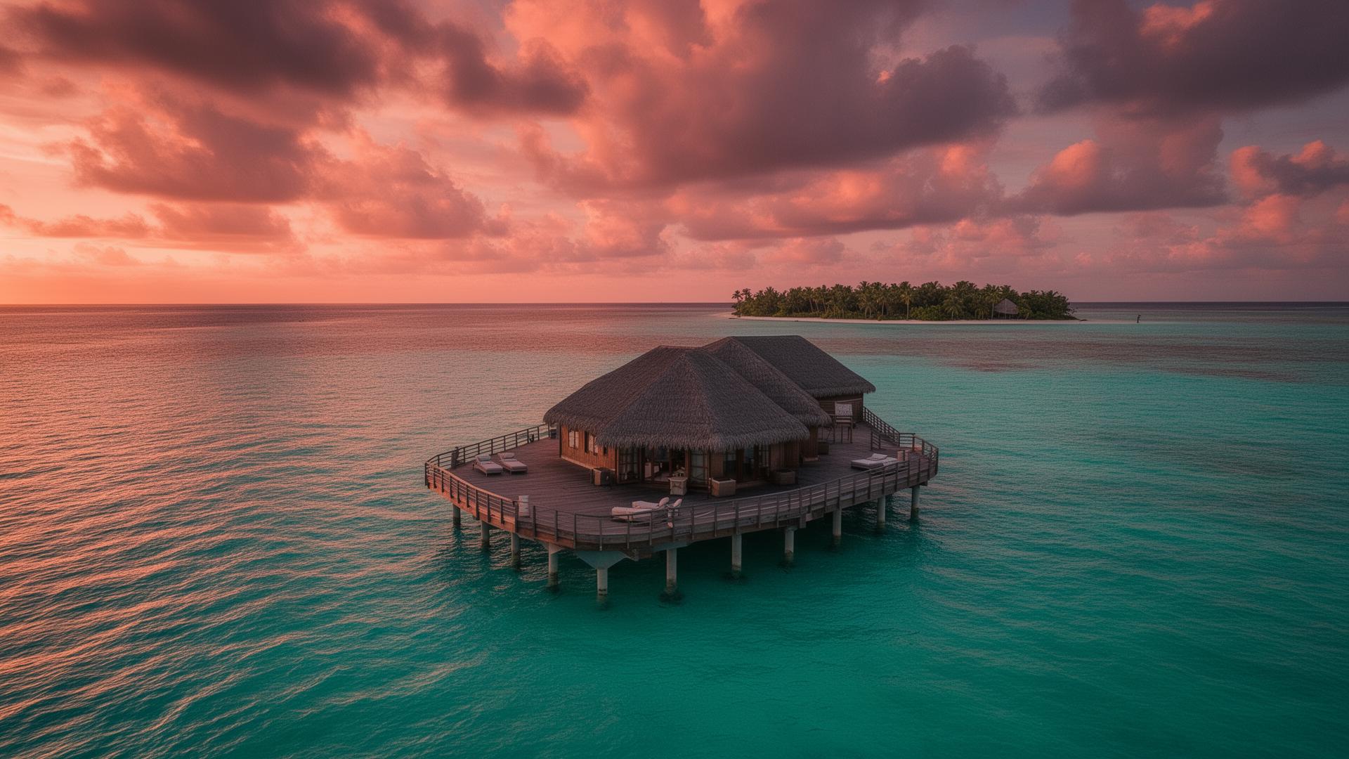 Overwater villas beside a tropical island